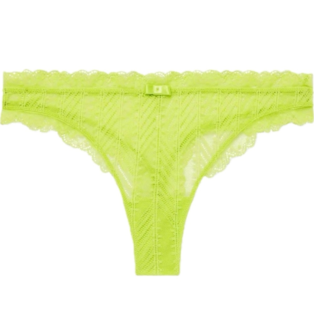 SIMONE PERELE PARIS | 3 / M | Canopée Lace Thong Bikini Lime Neon Chartreuse